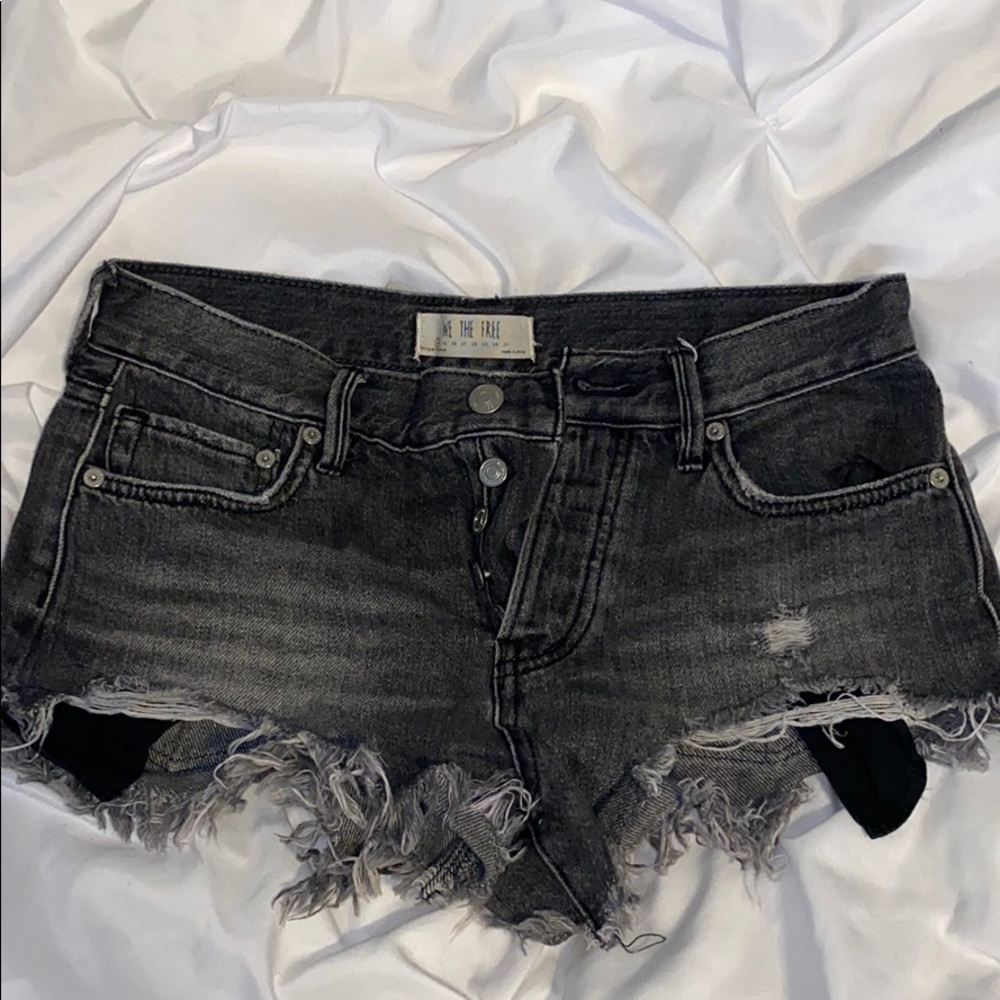 FP washed black jean shorts distressed